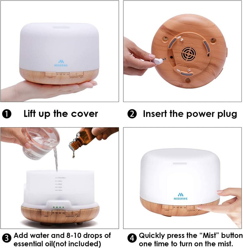 Miserwe 500ml Diffuser with Remote Control Waterless Automatic Shut Off Essential Oil Diffusers with Timing Mode Adjustable Oil Diffuser for Home - Image 3